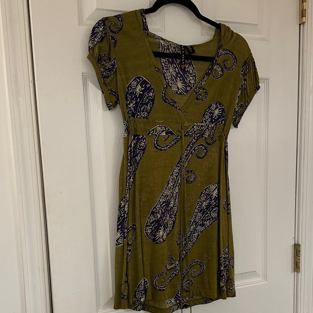 Ash & Sara Olive Paisley Print Women's Dress